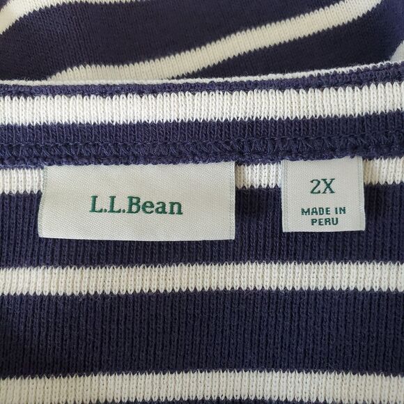 L.L. Bean Sweater Womens Size 2X Blue White Striped Cotton Knit Casual Coastal - Picture 8 of 10